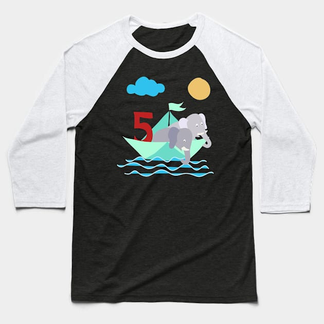 Elephants In Paper Boat Sea 5 Years Birthday Baseball T-Shirt by SinBle